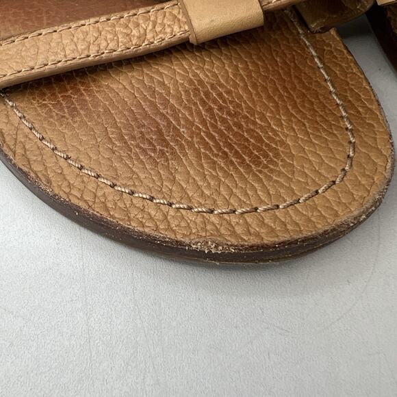 Womens Tory Burch Slip On Slide Sandals Leather Tan Perforated Logo Size 10.5 - Picture 4 of 9